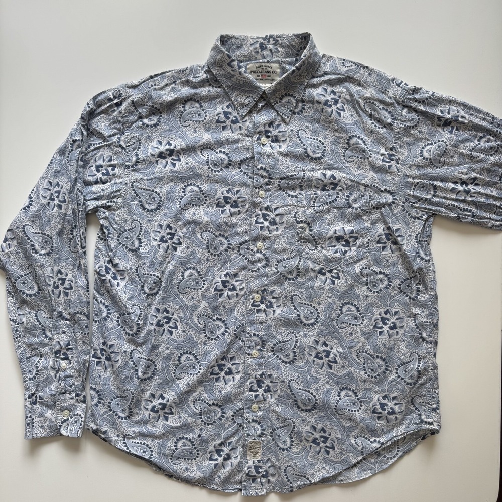 POLO Ralph Lauren Button-Up Collar Shirt Mens Large Blue White Paisley